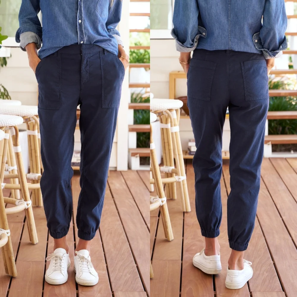 Frank & Eileen Jameson Utility Jogger in Italian Performance Linen Navy …